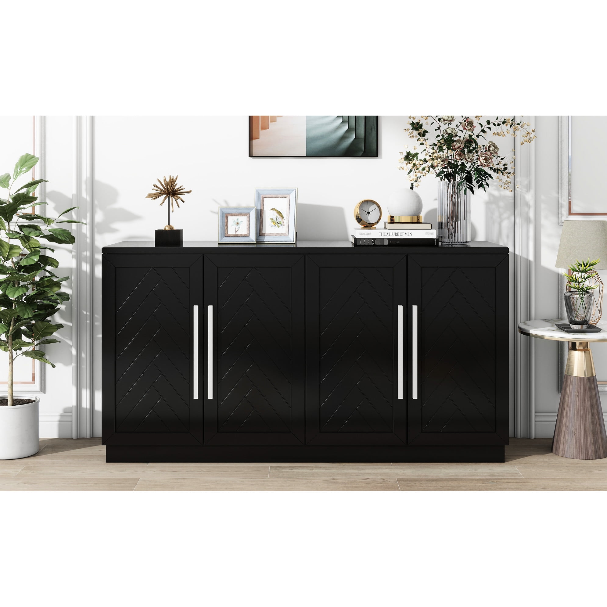 Black Kitchen Buffet - Adjustable Shelves, , Ample Interior Space ...