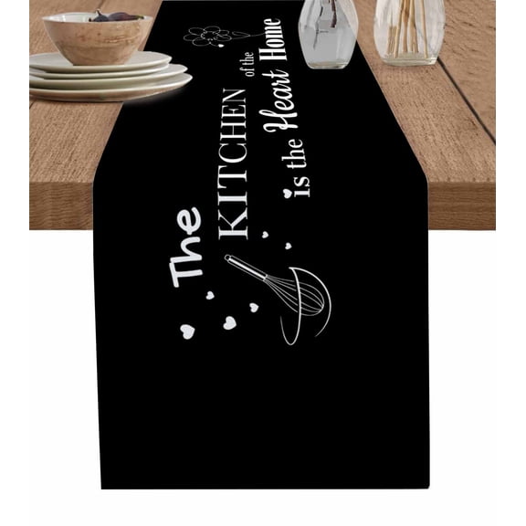 Black Kitchen Burlap-Cotton Table Runner 72 Inches Long,Spring Floral Love Heart Farmhouse Table Runners,Outdoor Dining Tablecloths Decor for Baby Shower Party Wedding 16x72