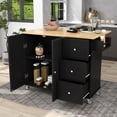 thumbnail image 1 of Black Kitchen Cart on Wheels with Solid Wood Top, Utility Kitchen Islands with Storage Cabinets and Drawers, Spice Rack, Shelves, Large Workstation Breakfast Bar, Rolling Cart Kitchen Bakers Rack, 1 of 12