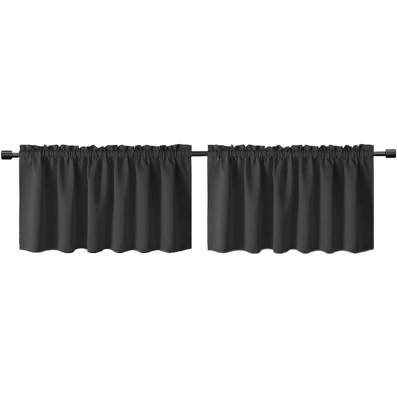 Black Kitchen Curtain 20 Inches Length Rod Pocket Blackout Tiers for Bathroom Short Curtain Drape Window Treatment Valance for Bay Windows, 2 Panels W39 x L20 inch