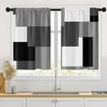 thumbnail image 1 of Black Kitchen Curtains 36 Inch Length Dark Grey White Window Curtains Over Sink Set of 2, Modern Short Tier Curtain for Kitchen, Abstract Geometric Art Small Kitchen Decor 26x36 Inch, 1 of 6