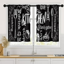Black Kitchen Curtains 36 Inch Length Kitchen Doodle Window Curtains Over Sink Set of 2, Funny Short Tier Curtain for Kitchen, Abstract Small Kitchen Decor