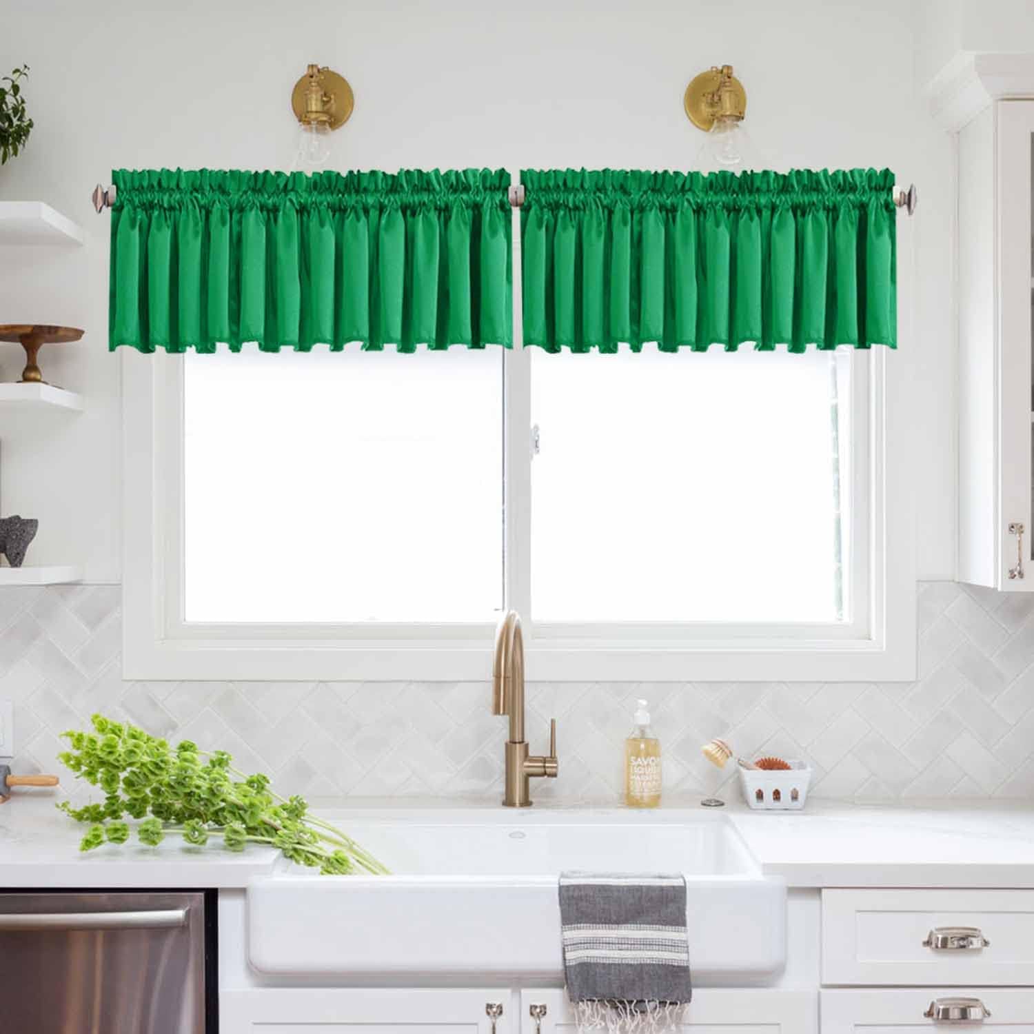 Black Kitchen Curtains For Windows 2 Panels Set 48 Inch Length Blackout
