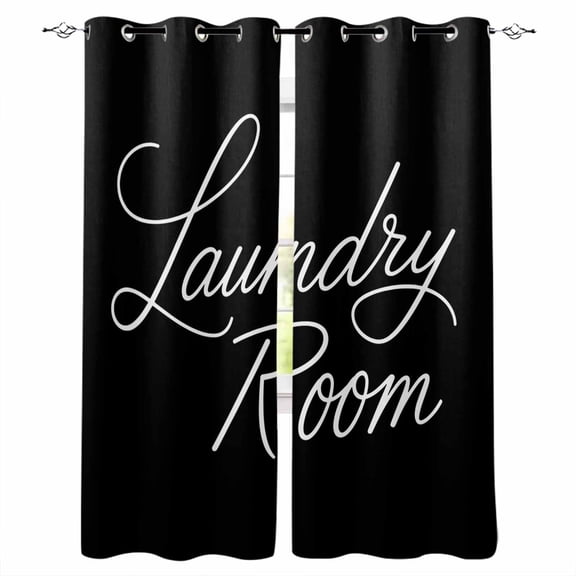 Black Kitchen Curtains Laundry Room Minimalist Modern Art Cafe Short Curtains for Bathroom Blackout Window Curtain Grommet Small Window Treatment Tier Drapes for Bedroom Living Room 27.5"x39"x2