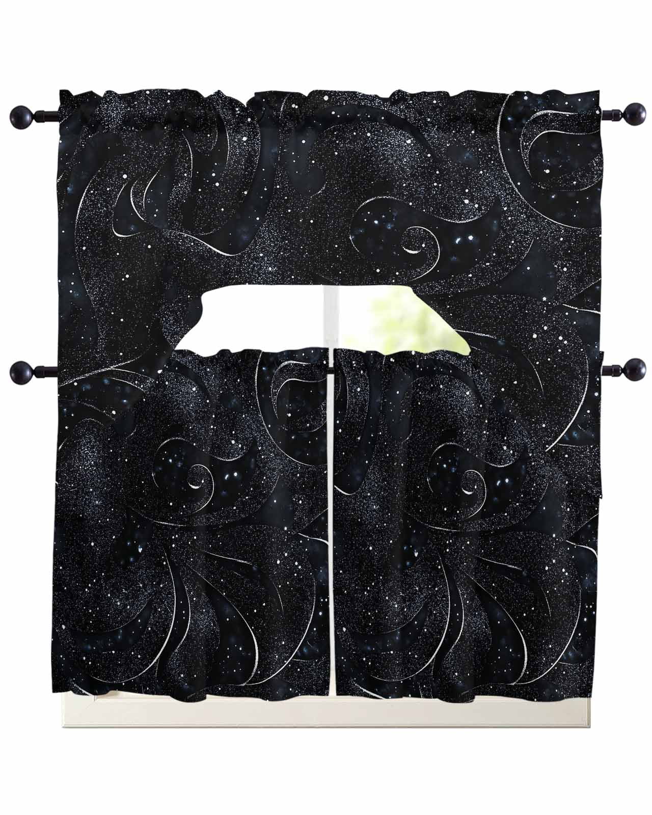 Black Kitchen Curtains Sets 36 Inch Length with Valance, Modern ...