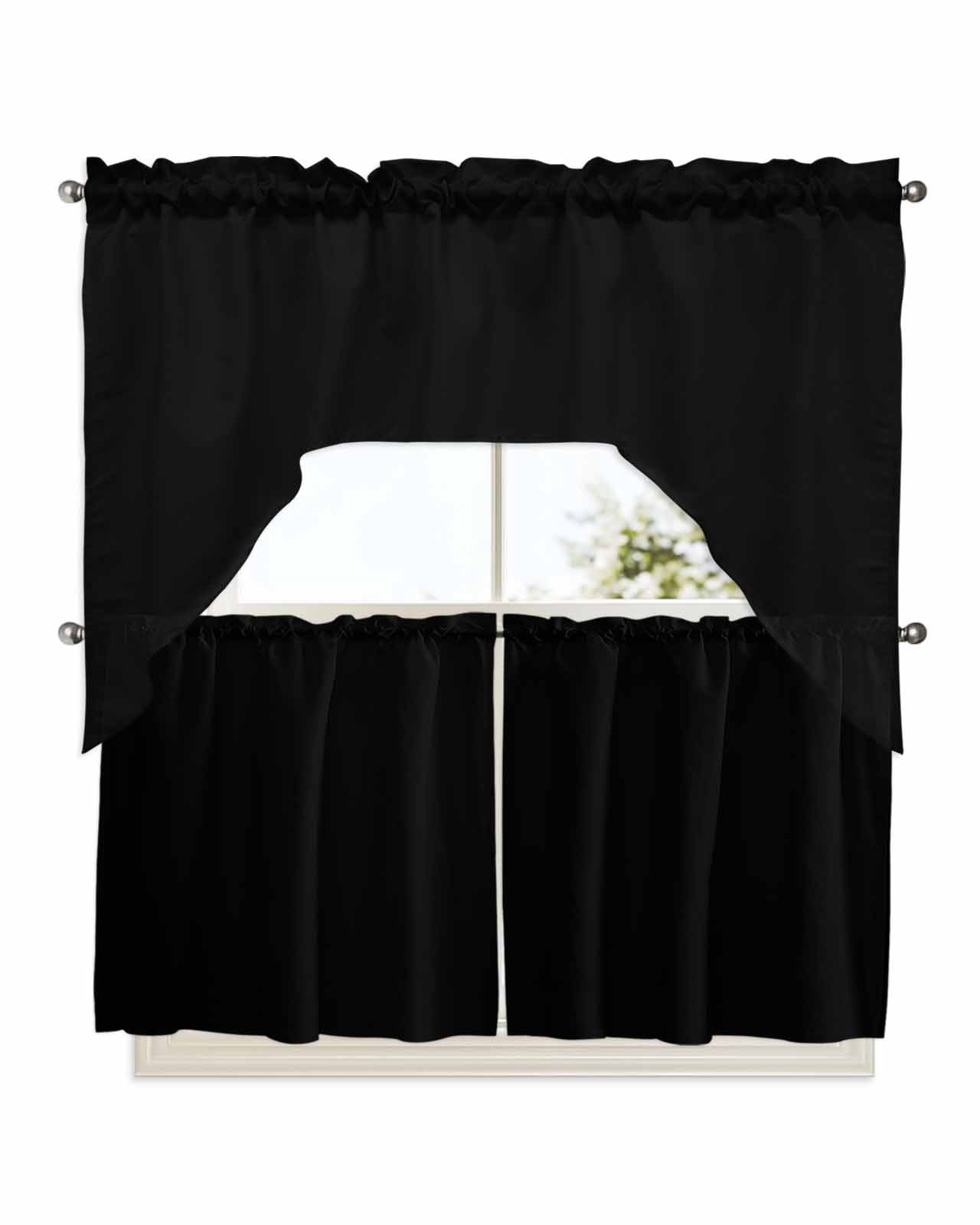 Black Kitchen Curtains Swag Valance and Tier Curtains Set 24 Inch ...