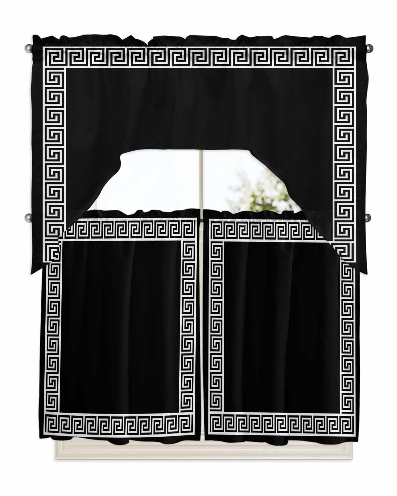 Black Kitchen Curtains Swag Valance and Tier Curtains Set 36 Inch ...
