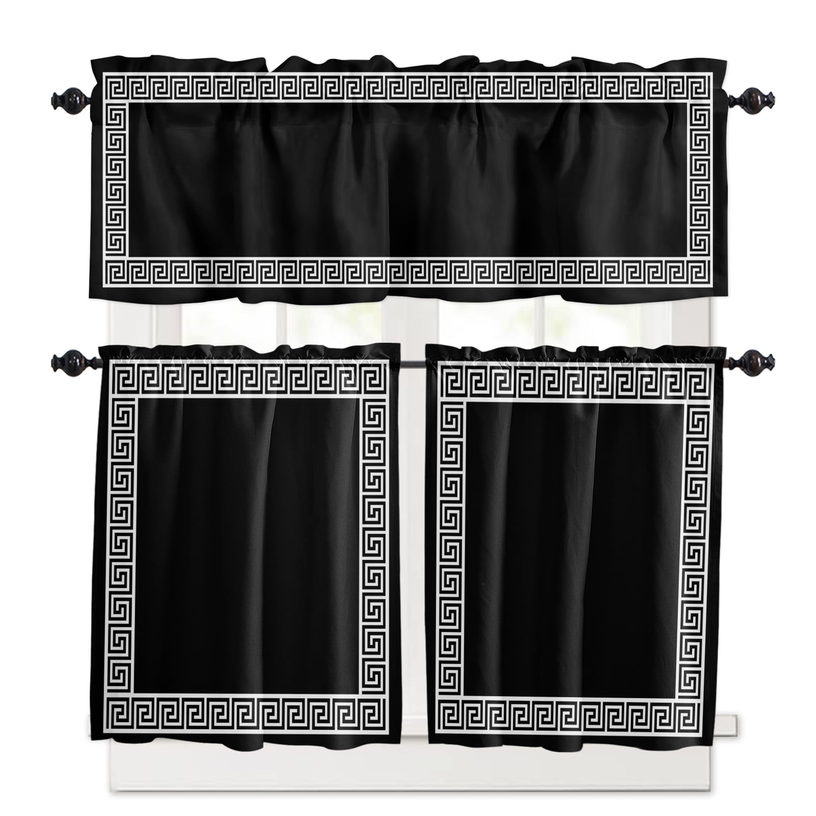 Black Kitchen Curtains and Valances Set, 3 Piece Kitchen Curtains Set ...