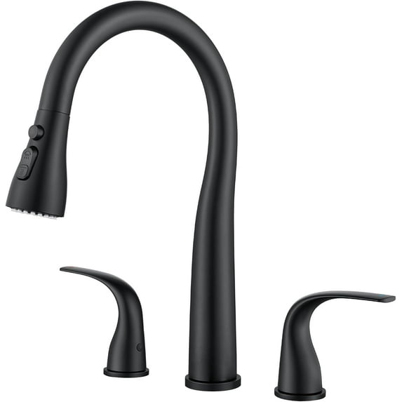 Black Kitchen Faucet 3 Hole with Pull Down Sprayer, 2-Handle High Arc Kitchen Sink Faucet with 3 Function Spray, Stainless Steel