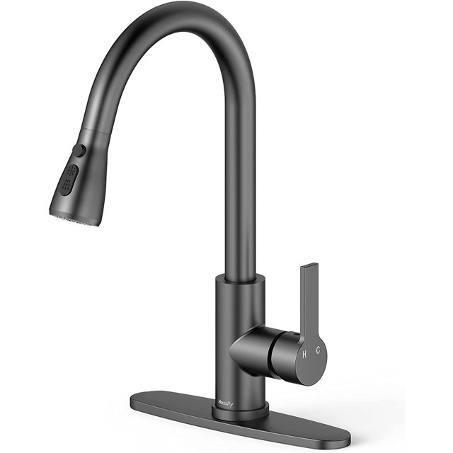 Black Kitchen Faucet, Matte Black Kitchen Sink Faucet with Pull Down
