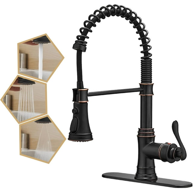 Black Kitchen Faucet Pull Down Sprayer Commercial Single Hole Deck