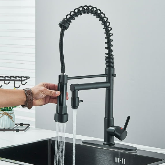 Black Kitchen Faucet Pull Down Sprayer Swivel Mixer Single Handle Sink Faucet