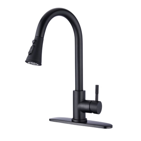 Black Kitchen Faucet with Pull Down Sprayer, High Arc Single Handle Classic Stainless Steel Sink Faucet 1 or 3 Hole, Suitable for Farmhouse Camper Laundry Rv Bar