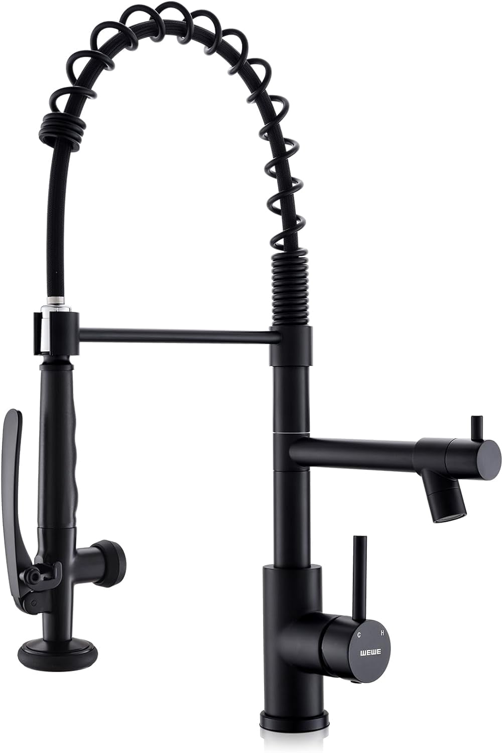 HOIGY Black Commercial Style Kitchen Faucet – High Arc With 3-Function Pull Down Sprayer
