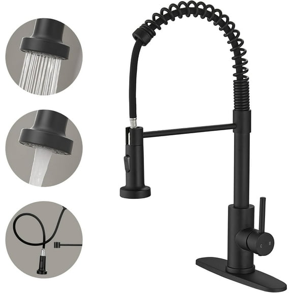 Black Kitchen Faucet with Pull Down Sprayer Pull Out Kitchen Sink Faucet Stainless Steel Commercial Spring Farmhouse for Kichen Sink Camper Laundry Utility Rv Bar Sink Faucet