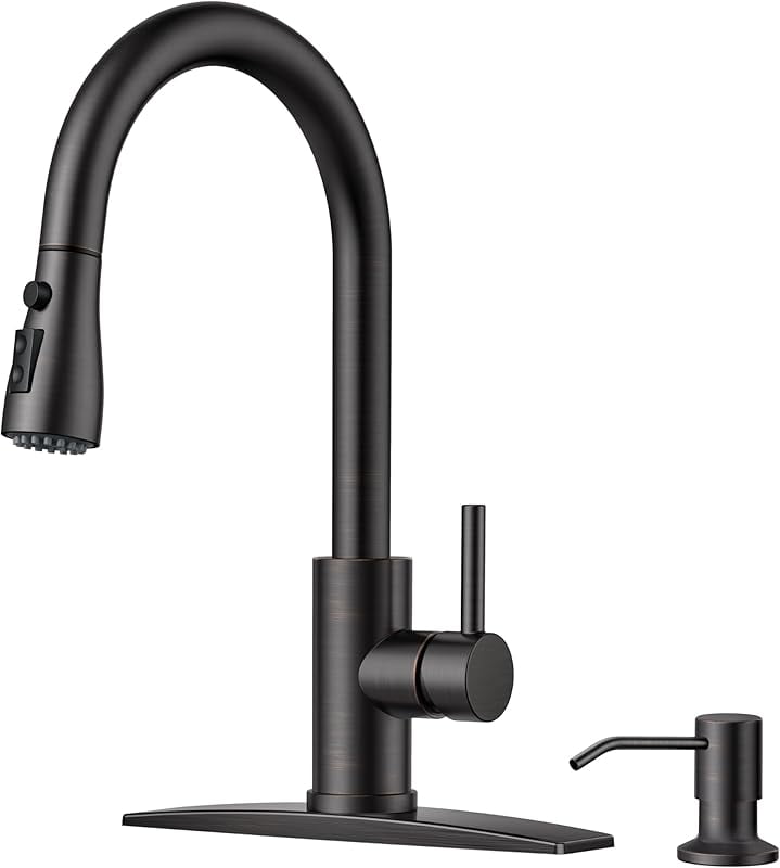 Black Kitchen Faucet with Soap Dispenser and Pull Down Sprayer, Bar ...
