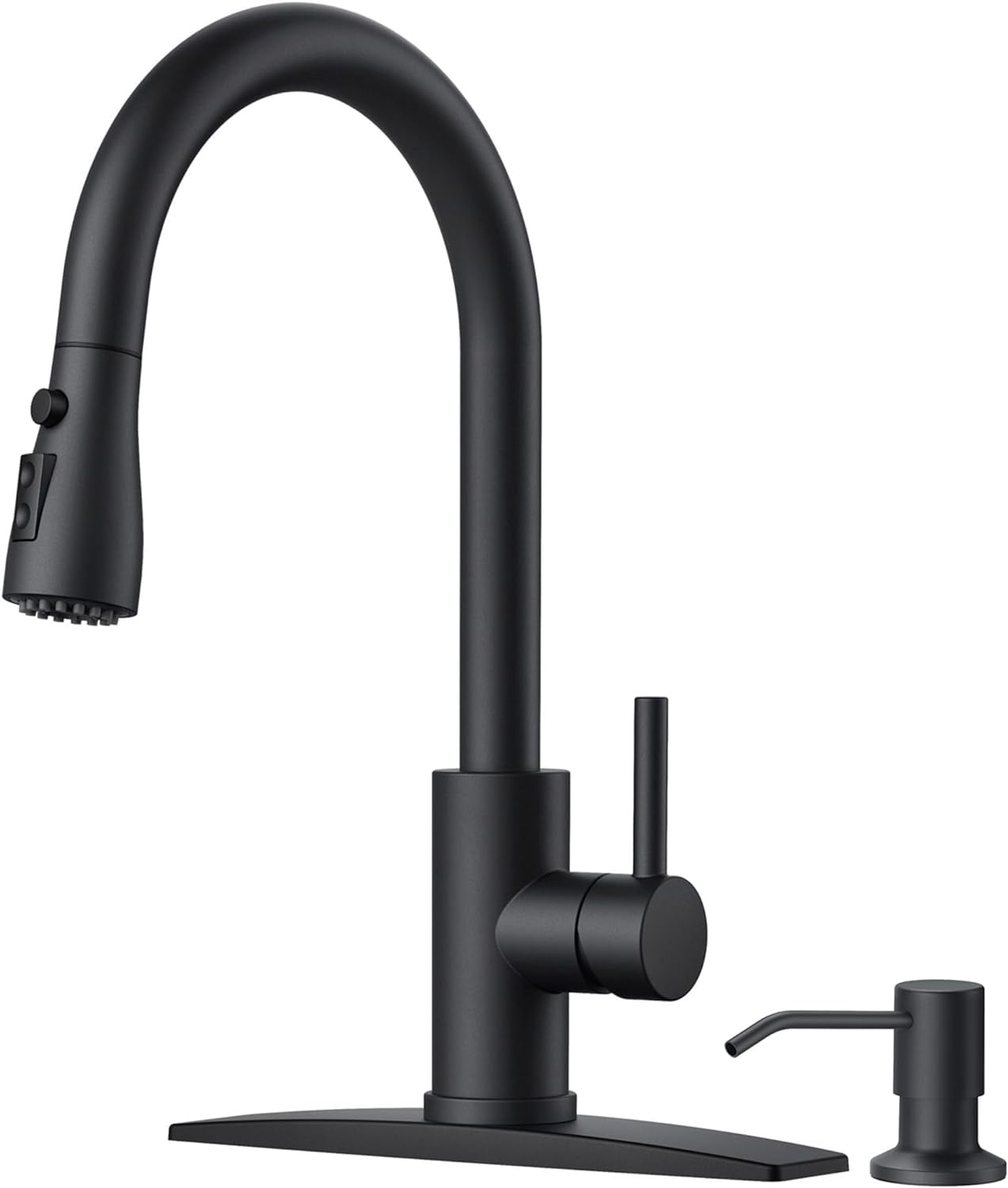 Black Kitchen Faucet with Soap Dispenser and Pull Down Sprayer, High ...