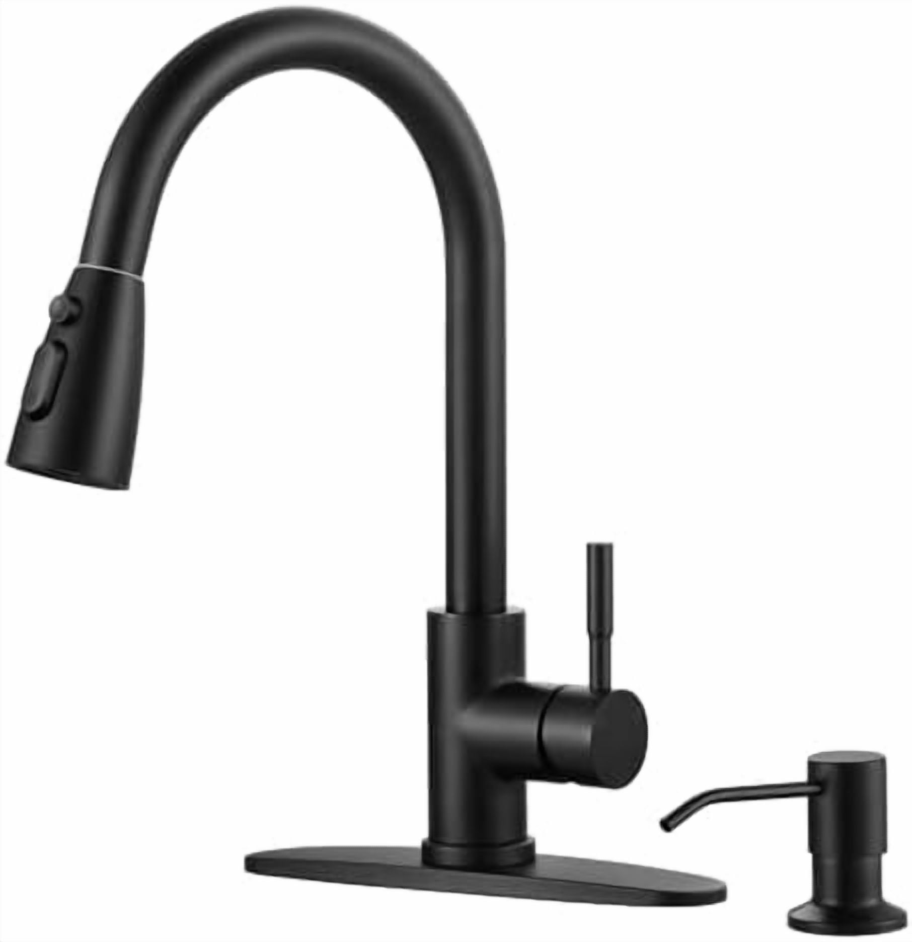 Black Kitchen Faucet with Soap Dispenser, Stainless Steel Kitchen Sink Faucet, Matte Black Kitchen Faucet Single Handle High Arc Utility Sink Faucet for Sink, RV, Laundry, Bar