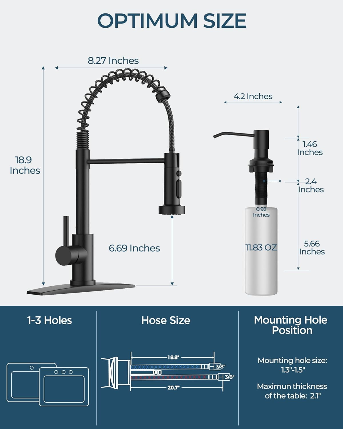 Black Kitchen Faucet with Soap Dispenser, Stainless Steel Single Handle ...