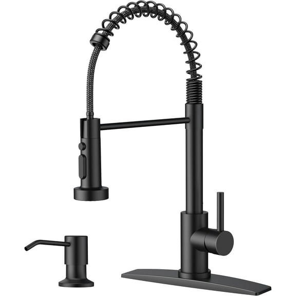 Black Kitchen Faucet with Pull Down Sprayer, Stainless Steel Single Handle Classic Spring Commercial Sink Faucet for Laundry & Utility Room RV Camper Bar Farmhouse