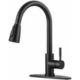 thumbnail image 1 of Black Kitchen Faucet with Sprayer, Pull Down Kitchen Sink Faucet Lead-Free, Stainless Steel Single Handle Kitchen Faucets with Deck Plate, 360 Swivel High Arc Single Hole RV Kitchen Faucet, 1 of 7