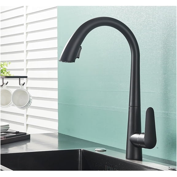 Black Kitchen Faucet Two Function Single Handle Pull Out Mixer Hot and Cold Water Taps Deck Mounted 360 Rotation Mixer Tap
