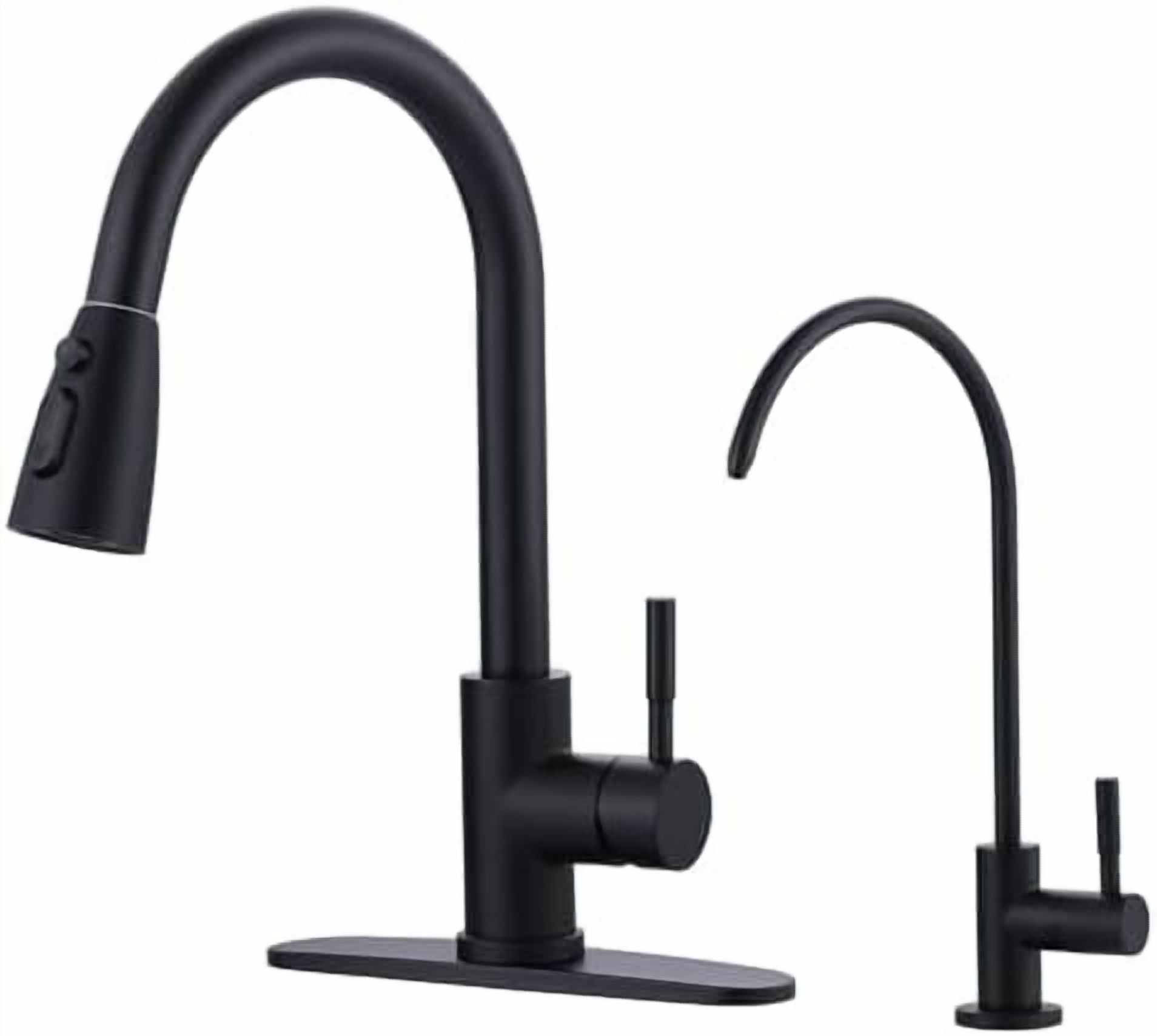 Black Kitchen Faucet and Water Filter Faucet Combo, Stainless Steel ...