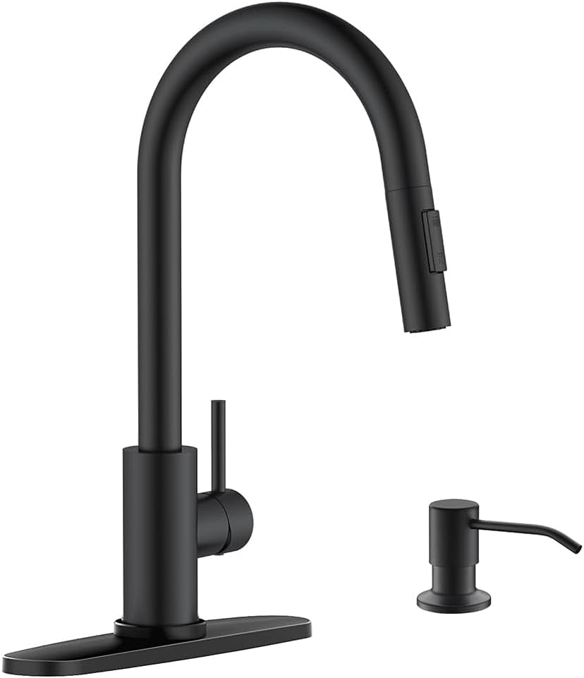 Black Kitchen Faucet With Soap Dispenser, Matte Black Kitchen Faucet