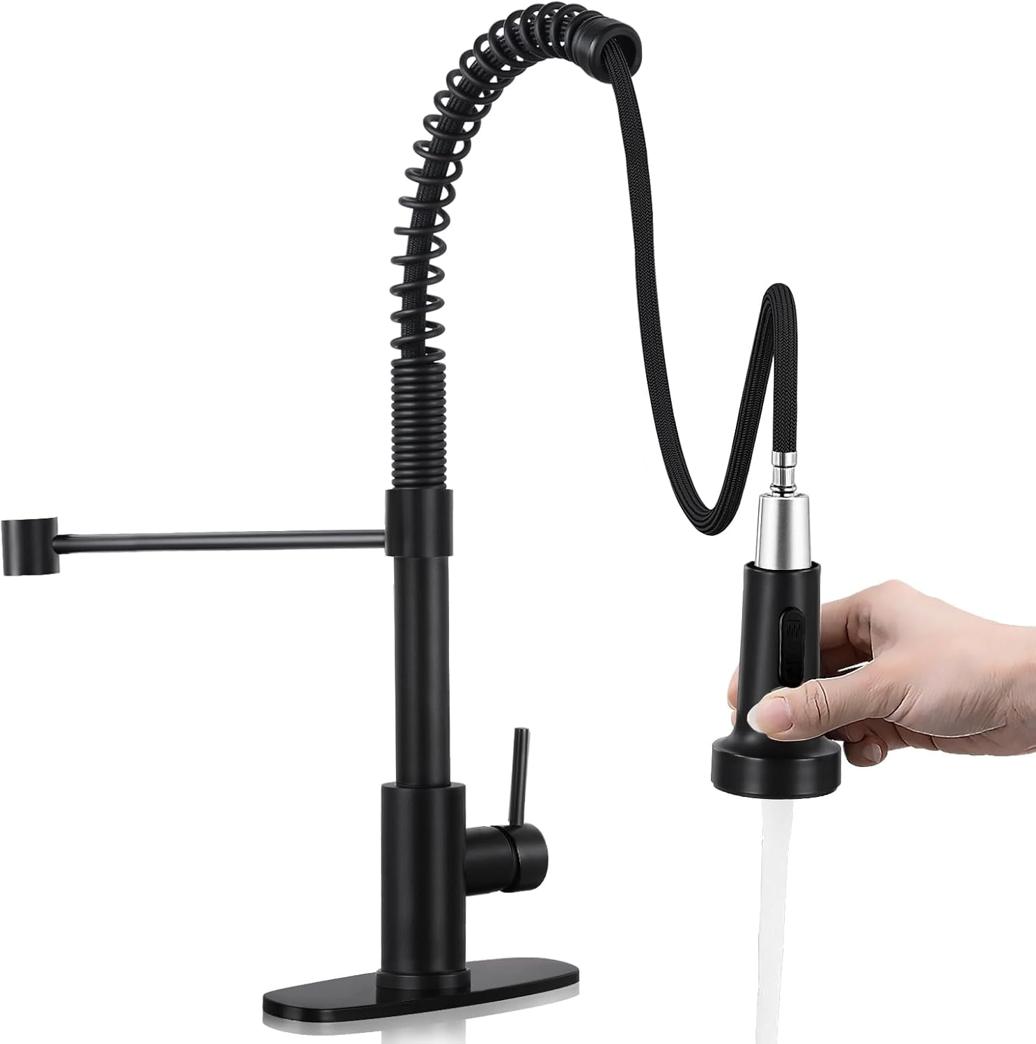 Black Kitchen Faucet with Pull Down Sprayer, Commercial Single Handle ...
