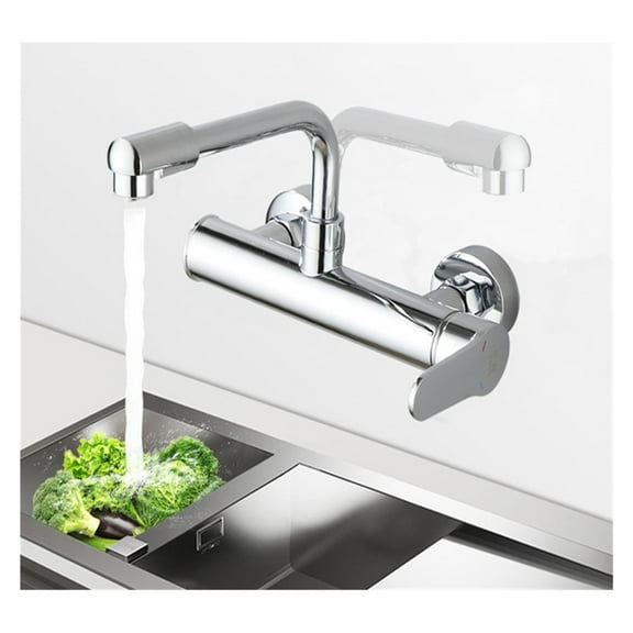 Black Kitchen Faucets Brass 360 Rotate Dual Hole Wall Mounted Silver Bathroom Faucet Cold Hot Water Folding Crane Sink Mixer Tap ,Easy to Install