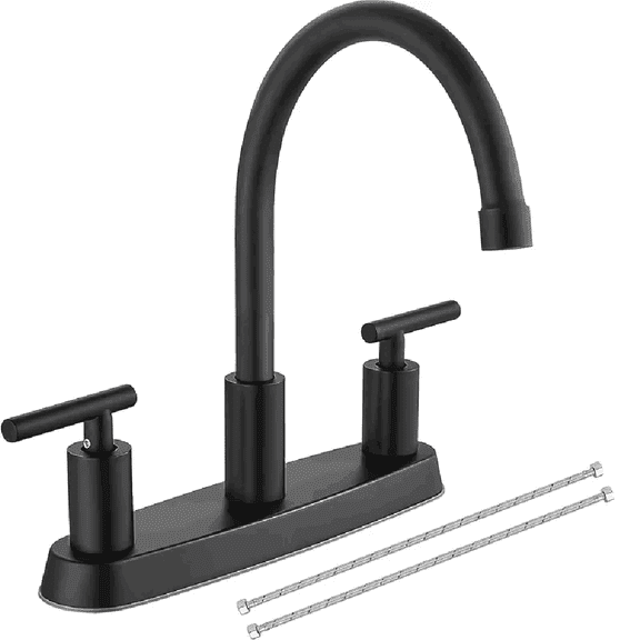 Black Kitchen Faucets High Arc 360Rotating Spout Kitchen Sink Faucet 2 Handle 8 Inch Centerset Kitchen Faucet