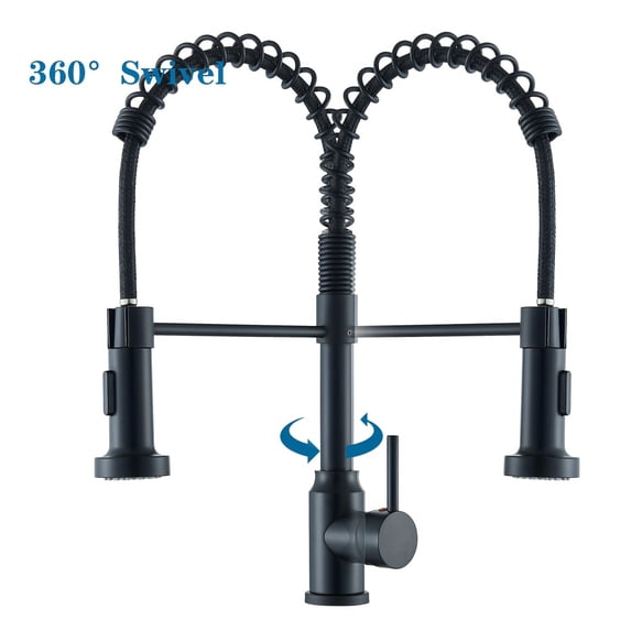 Black Kitchen Faucets with Pull Down Sprayer, Black Spring Commercial Kitchen Sink Faucet 1 Hole Stainless Steel Faucet for Kitchen Sink, RV Farmhouse