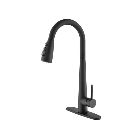 Black Kitchen Faucets with Pull Down Sprayer, Kitchen Sink Faucet with Pull Out Sprayer, Fingerprint Resistant, Single Hole Deck Mount, Single Handle Copper Kitchen Faucet, Matte Black