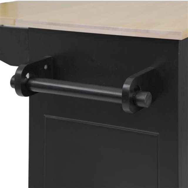 Black Kitchen Island with Drop Leaf Rolling Kitchen Cart on Wheels with