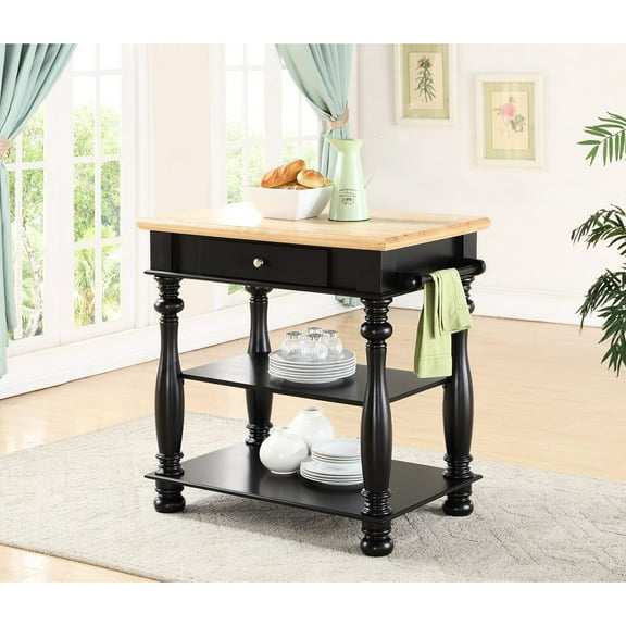 Black Kitchen Island With Storage Compartment, Cutting Board, 2 Shelves & Towel Stand, Solid Wood + Drawer For Storage, Bar, , Flair