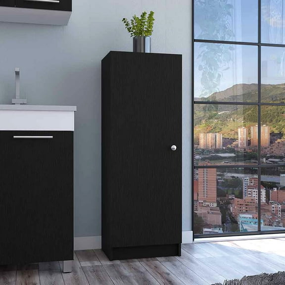 Black Kitchen Pantry 47" H, One Door Cabinet Containing Four Interior Shelves, 48.26 In. High, Space Saving For Everywhere, Easy To Assemble H Pantry, Having Efficient Every Room,