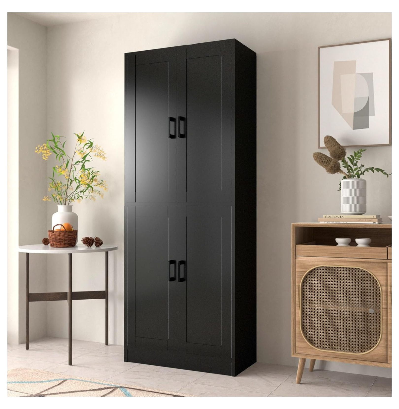 Black Kitchen Pantry Cabinet, 71" Tall Kitchen Pantry Storage Cabinet ...