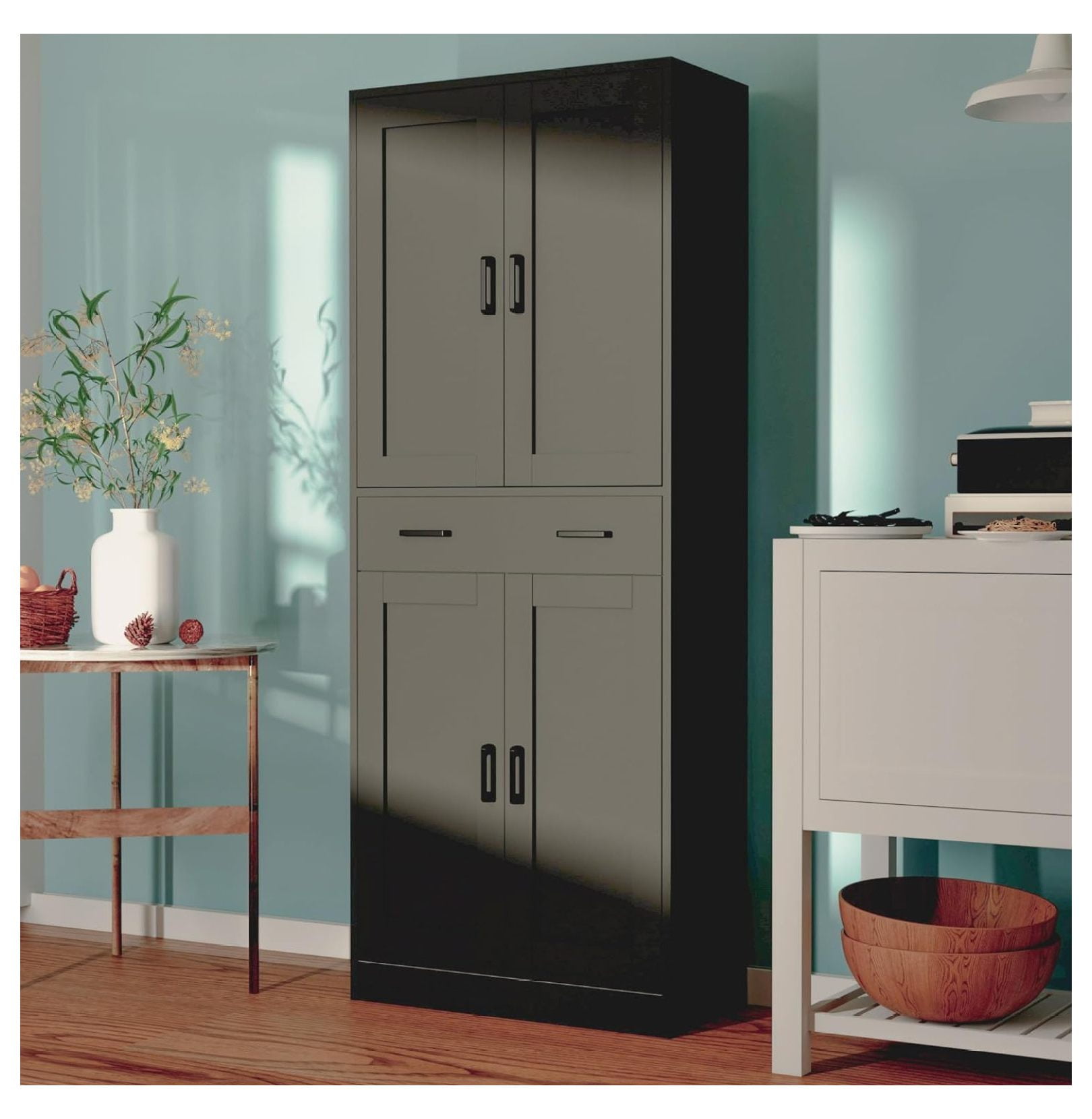 Black Kitchen Pantry Cabinet, 71" Tall Kitchen Storage Cabinet with ...