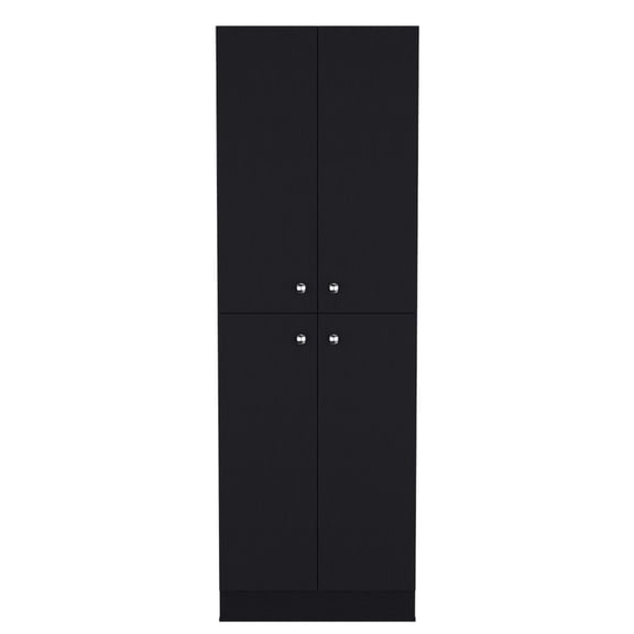 Black Kitchen Pantry Cabinet . Plentiful Storage Compartments: 3 Upper Shelves (10.4"h Each), Expansive Middle Shelf (22.3"w X 15.9"h 10.2"d), Ample Lower (15.9"h 10.4"d), 4 Doors With Metal