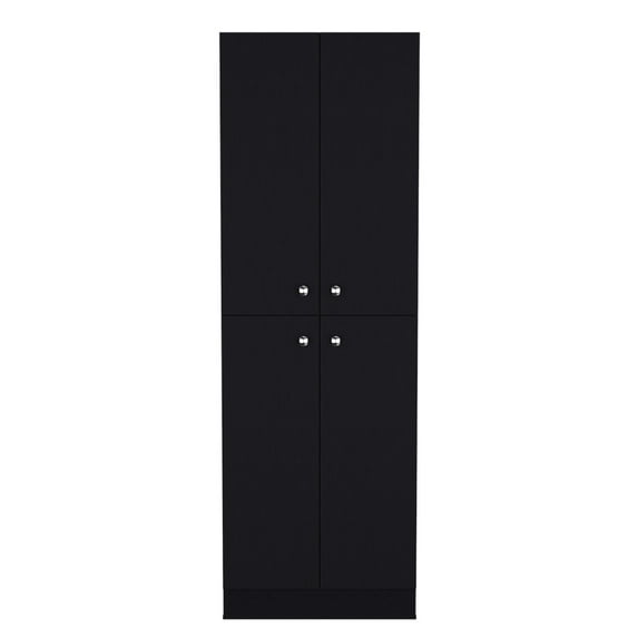 Black Kitchen Pantry Cabinet . Sufficient Shelving Space: 3 Upper Shelves (10.4"h Each), Large Middle Shelf (22.3"w X 15.9"h 10.2"d), Roomy Lower (15.9"h 10.4"d), 4 Doors With Metal Handles. Quality