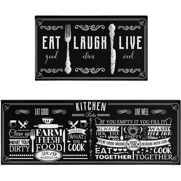 Black Kitchen Rug Mat Set of 2 Black and White Kitchen Rugs Washable Kitchen Floor Mats Non Slip Black Kitchen Decor