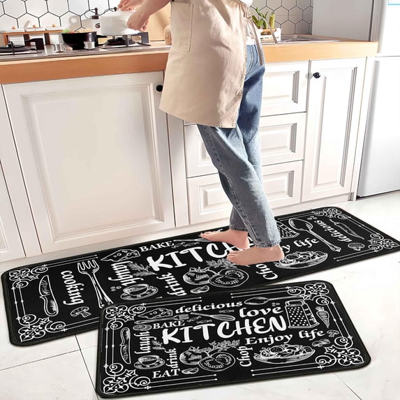 Black Kitchen Rugs and Mats Non-Slip, Washable, Absorbent Stain Resistant,Durable and Easy to Clean for Kitchen, Laundry, Living Room, Bedroom, Bathroom, Front Door,