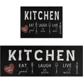 thumbnail image 1 of Black Kitchen Rugs and Mats Set of 2,Eat Good Live Well Laugh Often Kitchen Decoration Non Slip Super Absorbent Mats for Sink Waterproof Runner Rug for Laundry Room 17"x48"+17"x24", 1 of 6