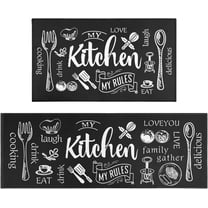 Black Kitchen Rugs and Mats Set of 2, Kitchen Utensil Non-Slip Washable Mat, Black Farmhouse Kitchen Decor Anti-Fatigue Rug for Kitchen Sink Laundry Room, 17x30 17x47 Inch