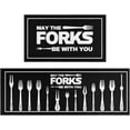 thumbnail image 1 of Black Kitchen Rugs and Mats Set Set of 2s May The Forks Be with You - 17x47+17x30 - Non Skid and Washable Anti Fatigue Mats for Kitchen Floor Cushioned Runner Rugs Kitchen Mats for Standing, 1 of 7