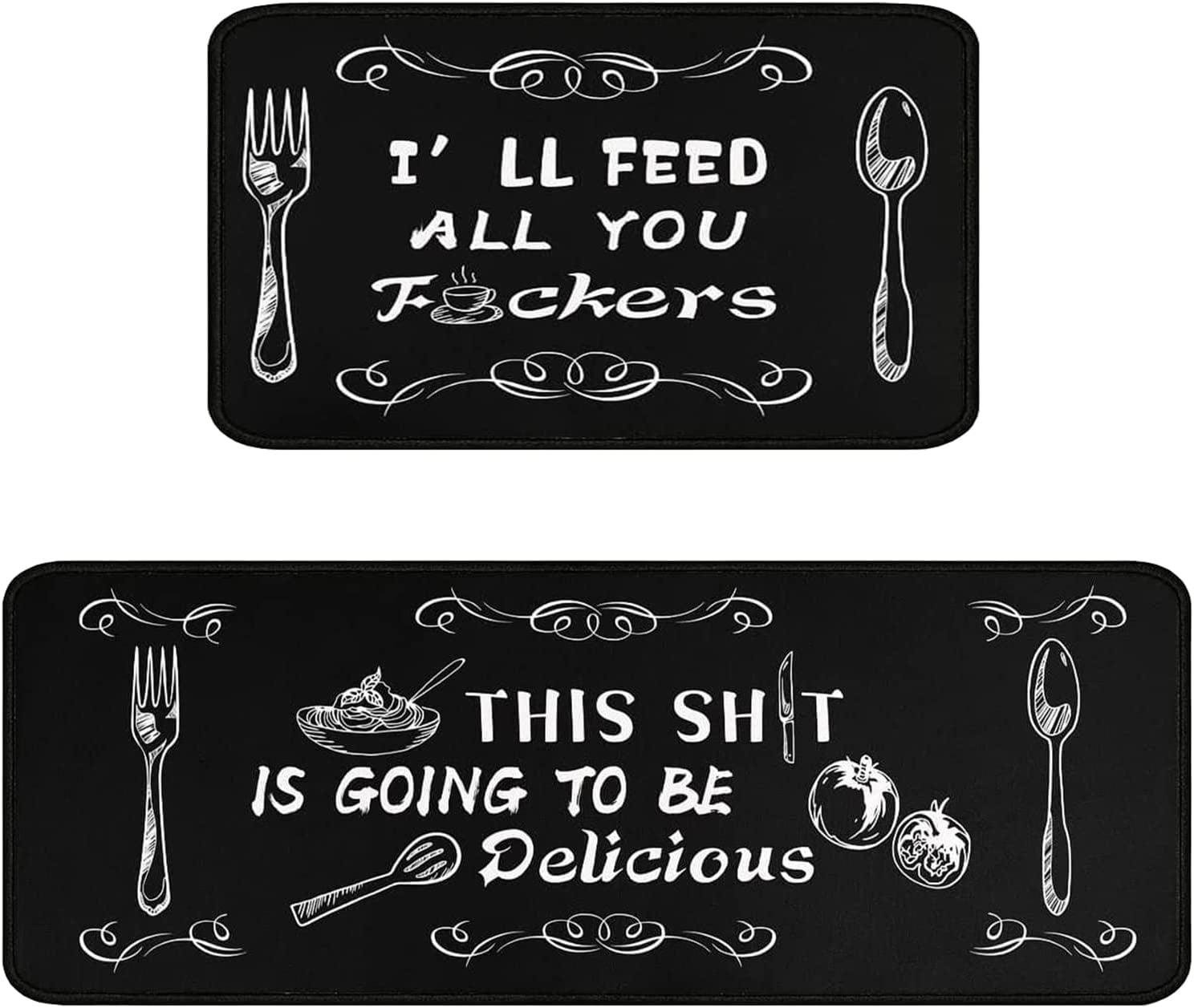 Black Kitchen Rugs and Mats Sets of 2,Funny Decoration Kitchen Rugs