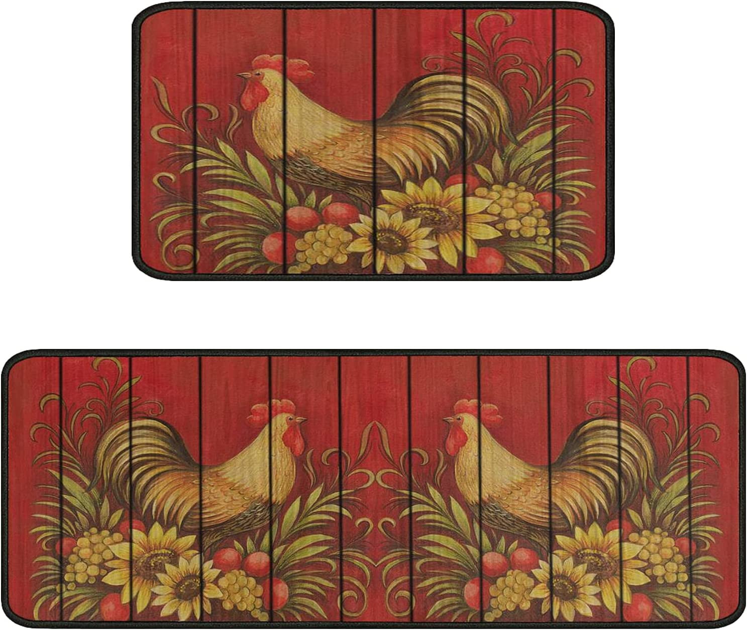 Black Kitchen Rugs and Mats Sets of 2, Funny Kitchen Decoration Rubber Backing Non-Slip Absorbent Mats for Sink Waterproof Runner Rug for Laundry Room 17x30+17x48inch