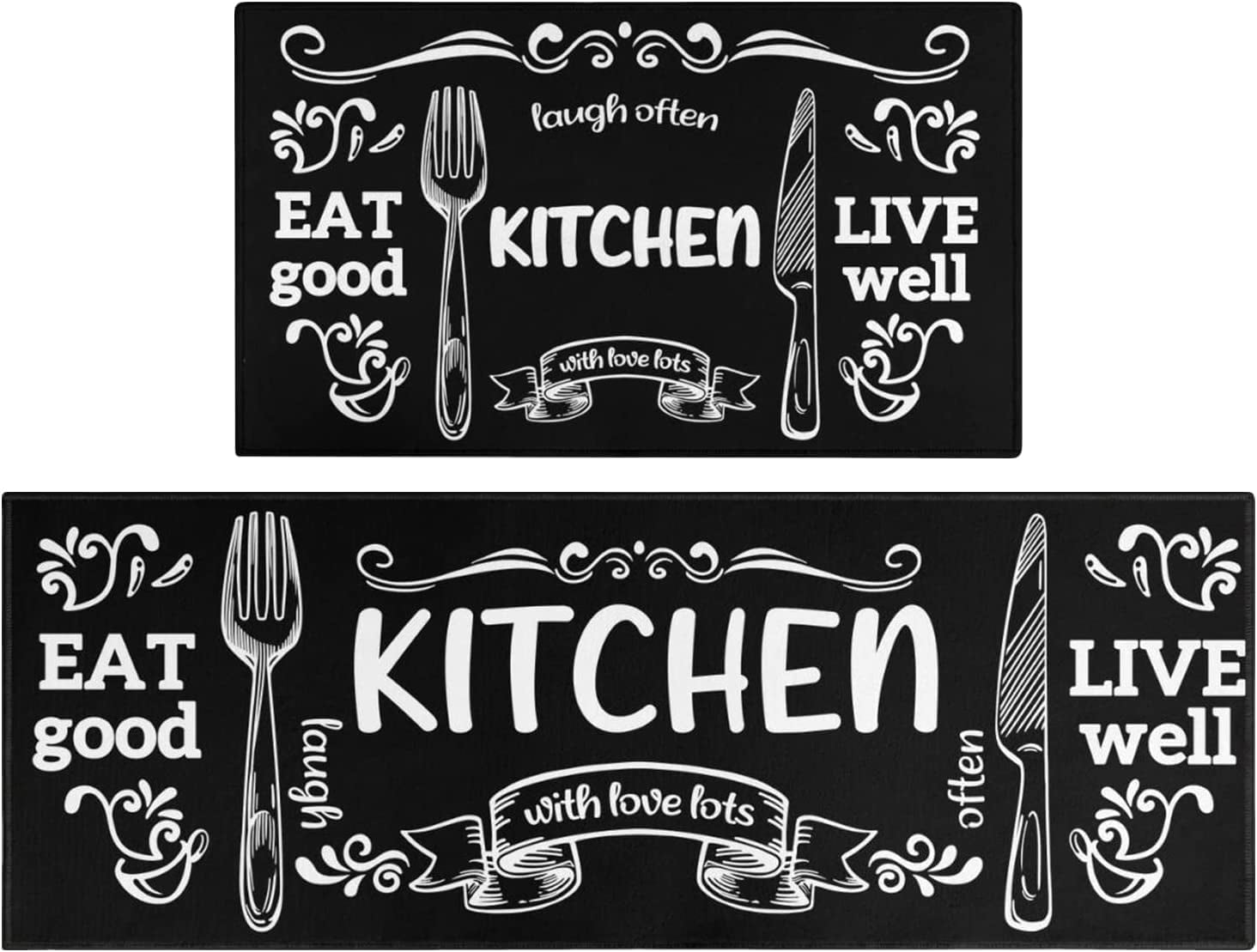 Dark Kitchen Rug Black Kitchen Rugs Set of 2,Black Kitchen Rugs and Mats Non Skid ...