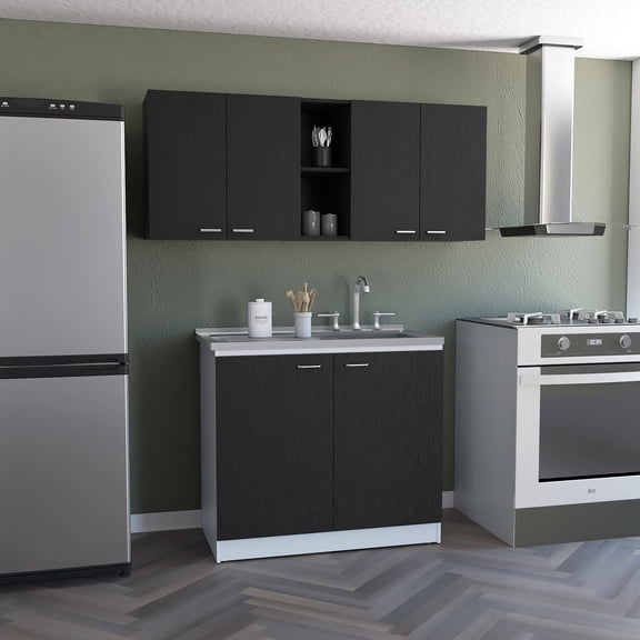 Black Kitchen Set of 2 Pieces | Modern Design for Dining Room | Durable Particle Board Filler | Clear Guides for Assembly