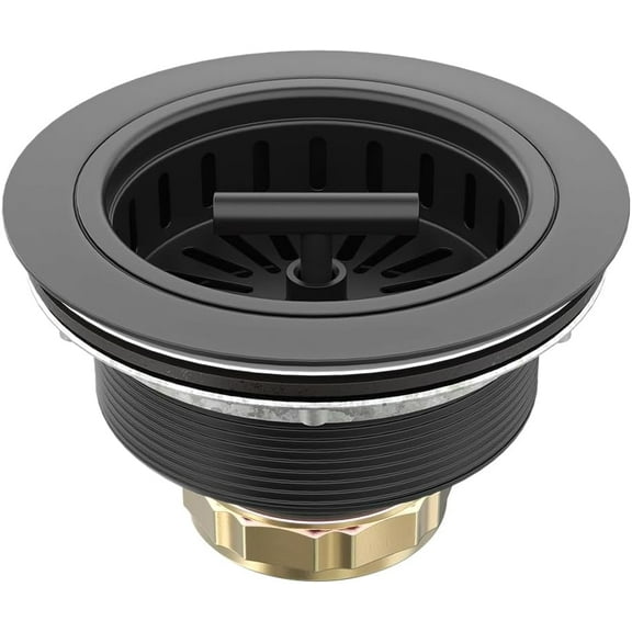 Black Kitchen Sink Drain Matte Black Sink Strainer 3-1/2 Inch Drain Assembly Kit Replacement for Universal 3.5 Inch Kitchen Sink, All Stainless Steel Body with Strainer Basket and Drain Stopper